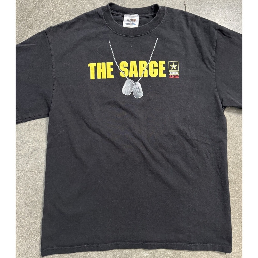Vintage Schumacher Army The Sarge NHRA Racing T Shirt Black Sz L NASCAR Dog Tag